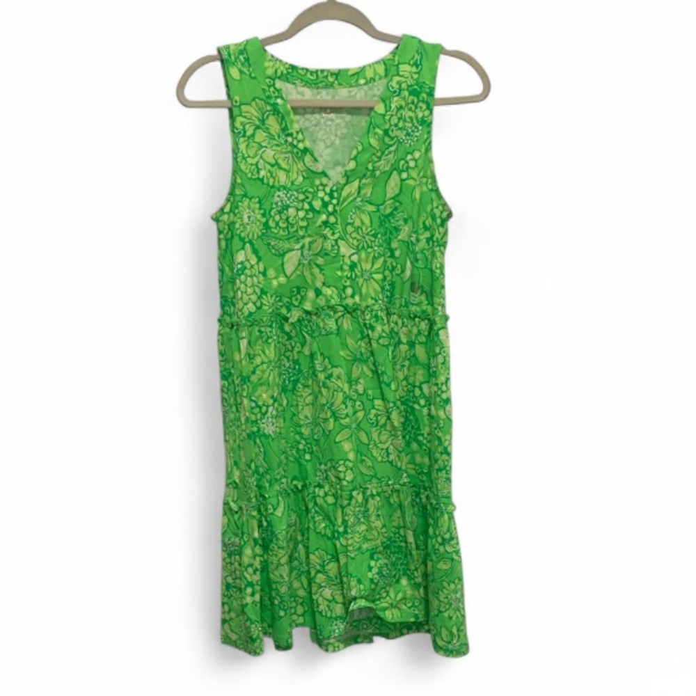 Lilly Pulitzer Lorina Green Printed Tiered Sleeveless Dress Size Small